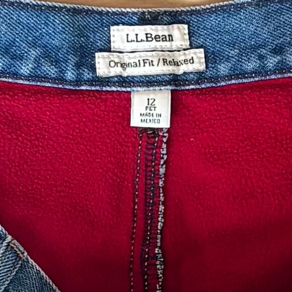 LL Bean Original Fit Relaxed Jeans Red Fleece Lined Straight Womens 12 Petite - Picture 4 of 8